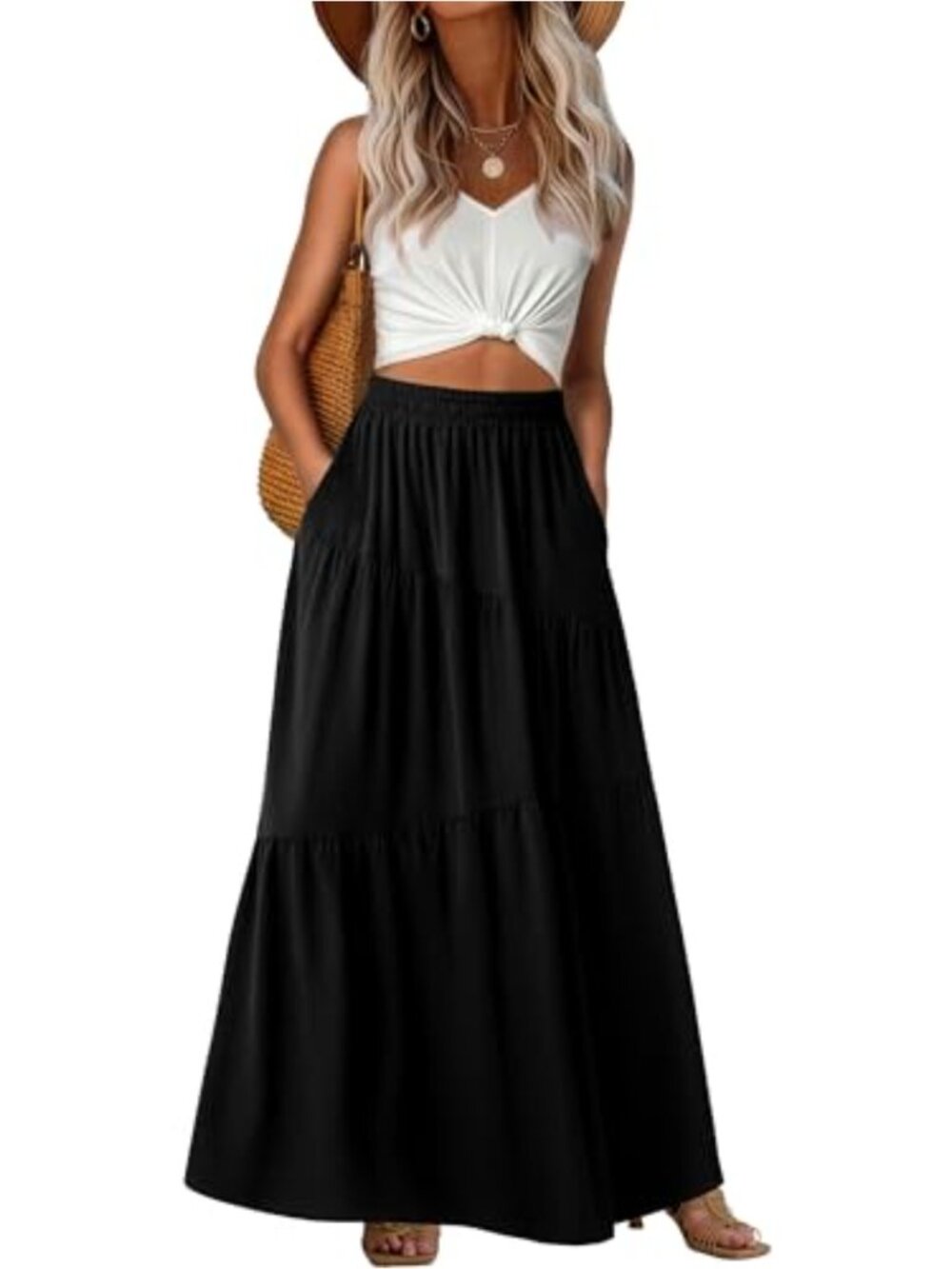 Women's Maxi Skirt Elastic Waist A-Line Lightweight Summer Beach
